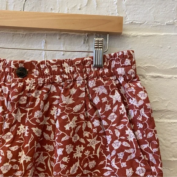 Madewell || Linen-Blend Track Shorts Pull On Floral Batik Vine Orange‎ Medium - Picture 2 of 9